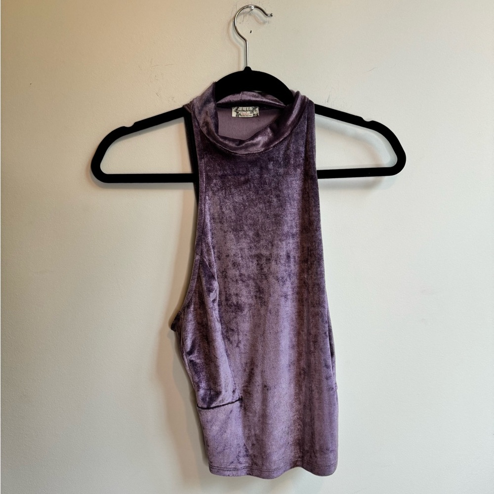 Free People Purple Velvet Sleeveless Mockneck Top